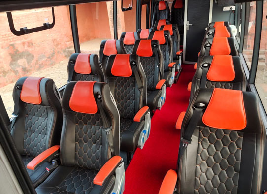18 seater marcopolo imported mini coach with toilet washroom hire in delhi gurgaon