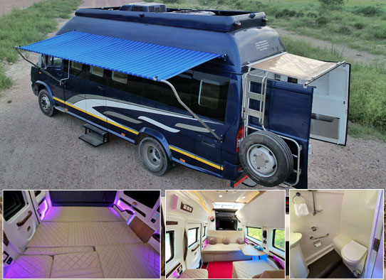 delhi agra jaipur tour by luxury caravan with toilet washroom kitchen hire in delhi