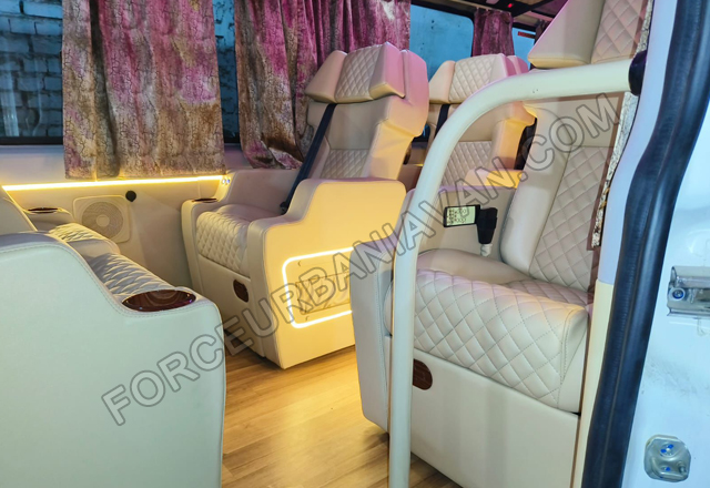 12 seater luxury force urbania rent with 1x1 modified seats hire delhi